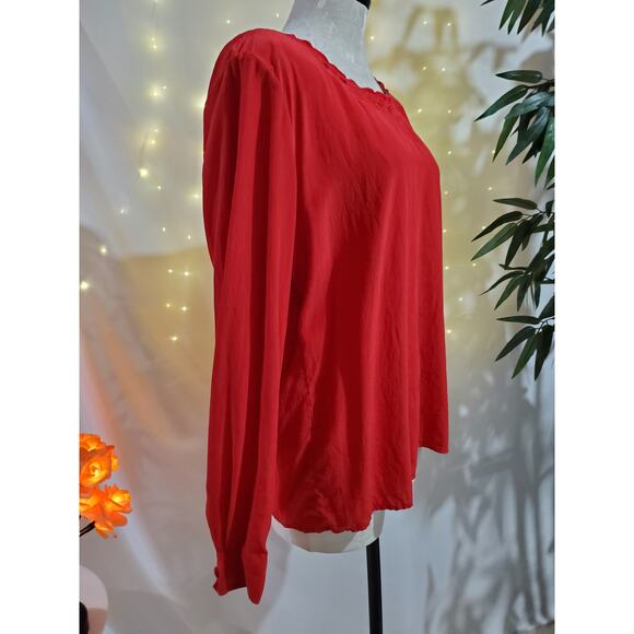 Tess Vintage 100% Silk Red Keyhole Blouse Womens Size 10 Top Holiday Event - Picture 3 of 11